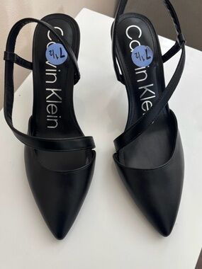 Calvin Klein Black Pointed Toe Slingback Heels